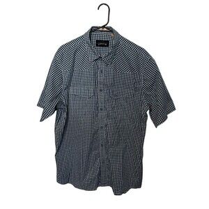 Orvis Shirt Mens Large Navy Plaid Snap Button Short Sleeve Fishing Lightweight